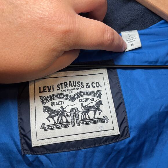 Levi's Men's Full Zip Winter Hooded Puffer Jacket Coat Navy Blue Size Large - Picture 6 of 10